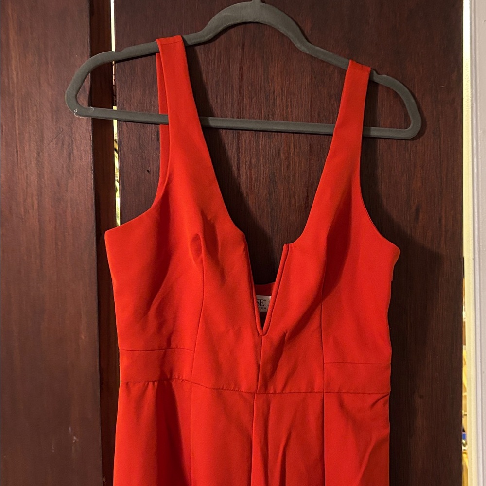 House Of Cb London Orange/Red Plunge Neckline Natalja Jumpsuit Size Large